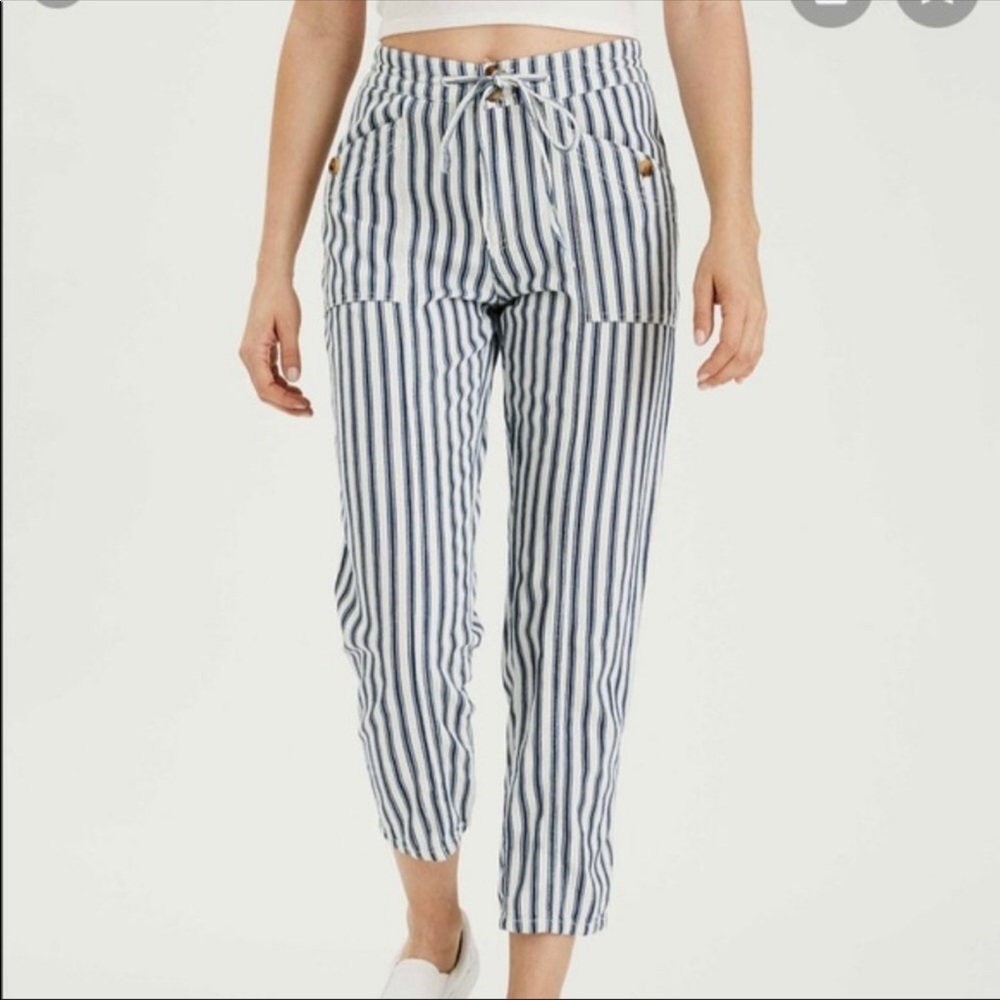 AE high waisted tapered leg stripped cotton pants